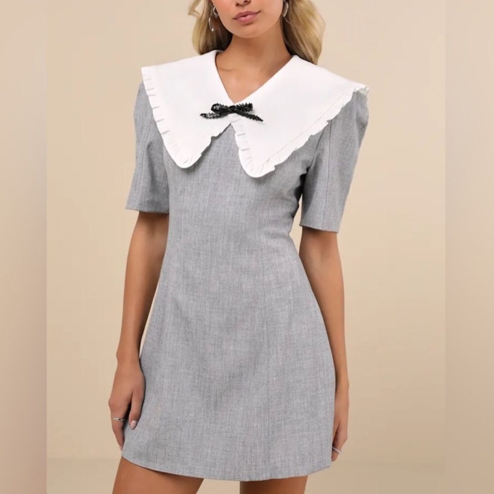 Sister Jane Gray & White Oversized Collar Mini Dress(Size Medium)